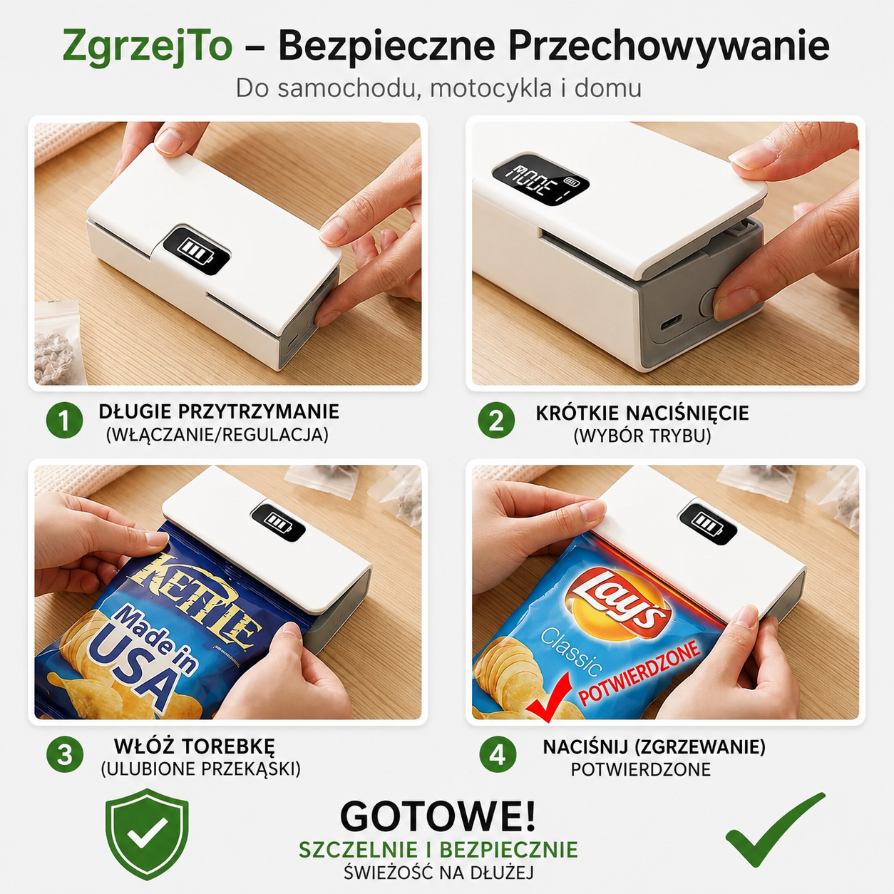 ZgrzejTo™ | Przenośna zgrzewarka USB do toreb – Zachowaj świeżość na dłużej